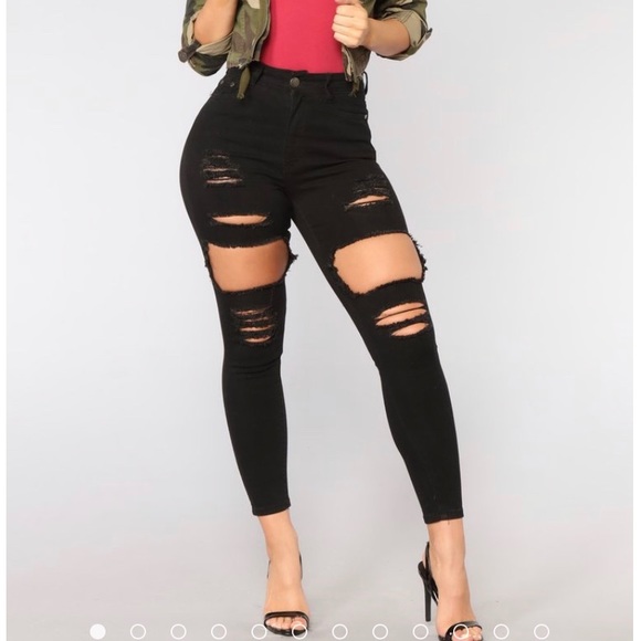 Fashion Nova Denim - Fashion nova black ripped jeans (closer to size 4)